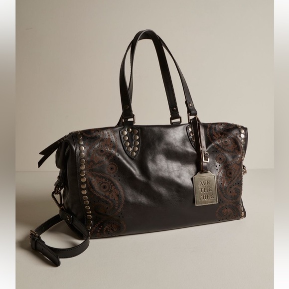 Free People Handbags - Free People We the Free Augustine Tote Bag Leather Paisley Studded Black $598